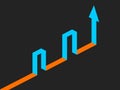 Isometric arrow up, reaching the target through the barriers. Vector