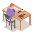Isometric artist working on graphics tablet at table
