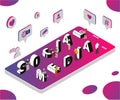 Isometric Artwork Concept of social media marketing to help business grow.