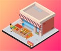 Isometric Artwork Concept of Store Selling of Fruits & Vegetable.