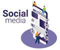 Isometric Artwork Concept of social media marketing to help business grow.