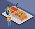 Isometric Artwork Concept of vegetable vendor selling vegetables.