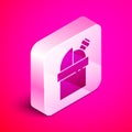 Isometric Astronomical observatory icon isolated on pink background. Observatory with a telescope. Scientific