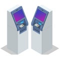 Isometric ATM service machine of a bank. Automated teller machine. Cash machine. Royalty Free Stock Photo