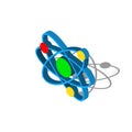 Isometric Atom icon isolated on white background. Symbol of science, education, nuclear physics, scientific research