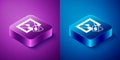 Isometric Auction painting icon isolated on blue and purple background. Auction bidding. Sale and buyers. Square button Royalty Free Stock Photo