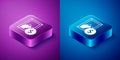 Isometric Auction painting icon isolated on blue and purple background. Auction bidding. Sale and buyers. Square button Royalty Free Stock Photo