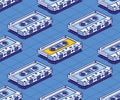 Isometric Audio Cassette Tape Seamless Pattern. Vector Illustration