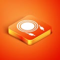 Isometric Audio jack icon isolated on orange background. Audio cable for connection sound equipment. Plug wire. Musical