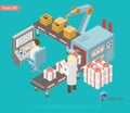 Isometric automated production line concept with people robotic arms and industrial automatic manufacturing process Royalty Free Stock Photo