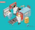 Isometric automated production line concept with people robotic arms and industrial automatic manufacturing process Royalty Free Stock Photo