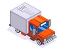 Isometric automobile van transportation delivery truck 3d retro lowpoly car isolated flat design vector illustration