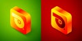 Isometric Automotive turbocharger icon isolated on green and red background. Vehicle performance turbo. Turbo compressor