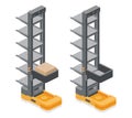 Isometric autonomous vertical warehouse robot ACR or CTU for storage and retrieval system. Smart warehouse automation and AI Royalty Free Stock Photo
