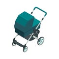 Isometric baby carriage isolated on a white background. Kids transport. Strollers for baby boys or baby girls. Royalty Free Stock Photo