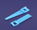 Isometric back saw and hand saw on blue background, single color workshop tool, 3d rendering Royalty Free Stock Photo