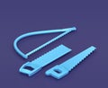 Isometric back saw, hand saw and tree saw on blue background, single color workshop tool, 3d rendering Royalty Free Stock Photo