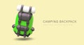 Isometric backpack for camping, hiking. Tourist green sports bag with pockets