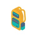 Isometric backpack icon. 3d school supplies with student`s bag
