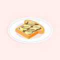 isometric banana toast with peanut butter and chocolate spread. Royalty Free Stock Photo