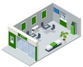 Isometric Bank branch, Bank office. Financial center modern corporate interior