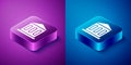 Isometric Bank building icon isolated on blue and purple background. Square button. Vector Royalty Free Stock Photo