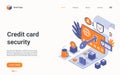 Isometric bank credit card security vector landing page, online payment protection Royalty Free Stock Photo