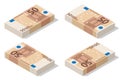 Isometric Banknotes in denominations of 50 euros on a white background. European Union paper money fifty euros.