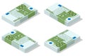 Isometric Banknotes in denominations of 100 euros on a white background. European Union paper money one hundred euros.