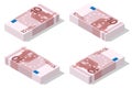 Isometric Banknotes in denominations of 10 euros on a white background. European Union paper money ten euros.