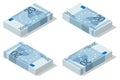 Isometric Banknotes in denominations of 20 euros on a white background. European Union paper money twenty euros.