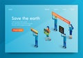 Isometric Banner People Meeting for Save The Earth