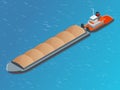 Isometric Barge on a River. Very large ship. Containerized trade, liquid bulk and dry bulk shipping. International