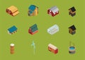 Isometric barn and farmhouses. Vector illustration decorative design