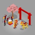 Isometric Chinese New Year Barongsai Royalty Free Stock Photo