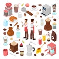 Isometric Bartender and Coffee Cafe Elements Collection Royalty Free Stock Photo