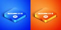 Isometric Baseball bat with ball icon isolated on blue and orange background. Square button. Vector Royalty Free Stock Photo