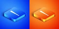 Isometric Baseball bat icon isolated on blue and orange background. Sport equipment. Square button. Vector Royalty Free Stock Photo