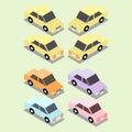 Isometric_Basic Car_Two Point of View and Mirror Sample_Color Sample_Pastel Color Scheme_Vector Illustration Icon Logo Avatar
