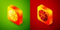 Isometric Basketball ball icon isolated on green and red background. Sport symbol. Square button. Vector Illustration Royalty Free Stock Photo