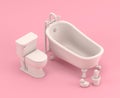Isometric bathtub and toilet closet, 3d Icon in flat color pink room,single color white,3d rendering