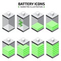 Isometric battery icon set. Vector illustration