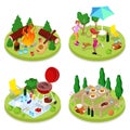 Isometric BBQ Picnic Party. Summer Holiday Camp. People in Park with Grilled Meat Royalty Free Stock Photo