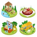 Isometric BBQ Picnic Party. Summer Holiday Camp. People in Park with Grilled Meat Royalty Free Stock Photo