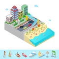 Isometric Beach Hotel with Sea Coast