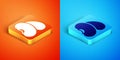 Isometric Beans icon isolated on orange and blue background. Vector