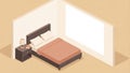Isometric Bedroom Interior Design with Bed and Nightstand Royalty Free Stock Photo