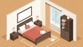 Isometric Bedroom Interior Design with Bed Nightstands and Wardrobe Royalty Free Stock Photo