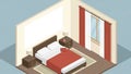 Isometric Bedroom Interior with Double Bed and Window Royalty Free Stock Photo
