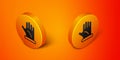 Isometric Beekeeper glove icon isolated on orange background. Orange circle button. Vector